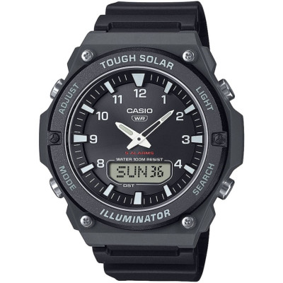 Casio AQ‑S820W‑1AVEF Ανδρικό Solar (Tough Solar) Ψηφιακό‑Αναλογικό Ρολόι με Μαύρο Καουτσούκ Λουράκι